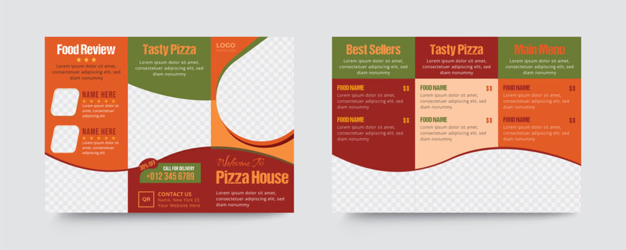 Pizza trifold brochure menu template design