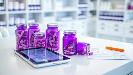 Purple Pills in Jars Pharmacy Tablet Medical Prescription