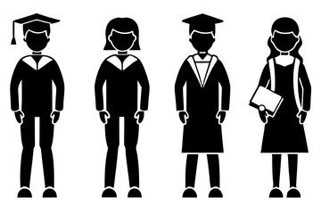 set of Student Silhouette vector illustration