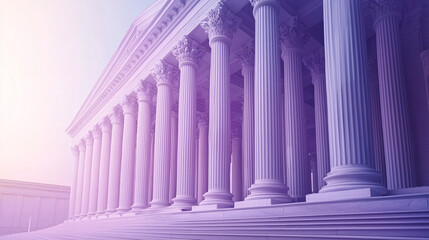 Obraz premium financial wealth regulation. Columned building with a soft purple hue and dramatic lighting.