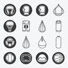 Boxing Equipment and Training Icons Pixel Perfect Vector Set