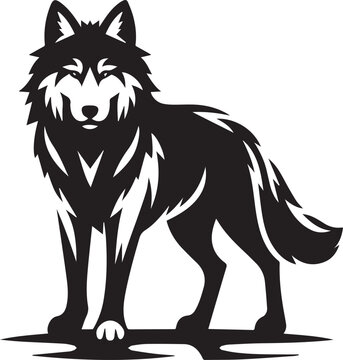 wolf vector illustration, wolf clipart vector, wolf silhouette logo vector, wolf vector black and white background full body