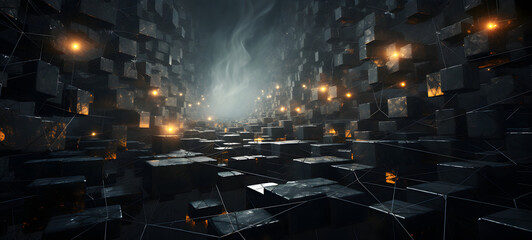 omposed entirely of cubes in various sizes, forming an abstract representation spider, ai generative