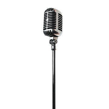 vintage-style microphone mounted on a stand. set against a plain white background this classic design often evokes a sense of nostalgia and is commonly associated with music. performance. and broadcas