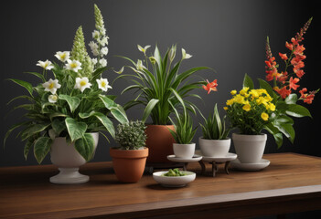Fototapeta premium Close-up of plants with flowers on the table