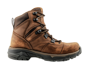 Rugged brown hiking boot ideal for outdoor adventures and exploring nature trails during various seasons, cut out