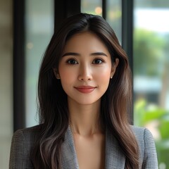 Close-up portrait of a professional woman in modern office empowerment in business attire