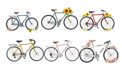 Colorful Bicycle Collection Summer Flowers Bikes