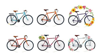 Colorful Bikes Floral Decor Spring Summer Bicycle Collection