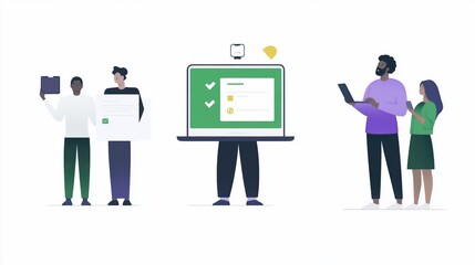 Obraz premium Team collaboration, digital checklist, project management, online, office, laptop, workflow, success, background, illustration