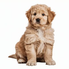 Adorable Fluffy Puppy Sitting on White Background.