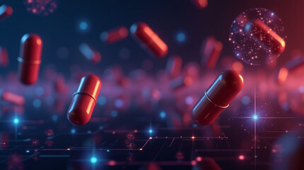 3D Rendering of Red and Blue Pills and Capsules on White Background for Medical and Pharmaceutical Concepts