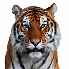 Naklejka premium Majestic Tiger with Intense Gaze Isolated on White Background.