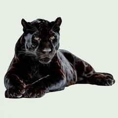 Fototapeta premium Black Panther Lying Down with Subtle Patterns in Fur Isolated on White Background.