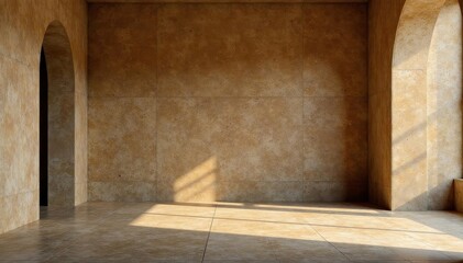 Empty brown concrete interior, mottled surface , void, simple