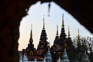 Fototapeta premium Ancient Lanna Architecture, in sunset at Dhara Dhevi Chiang Mai, Northern Thailand