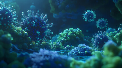 Fototapeta premium 3D Virus Cell Model in Blue and Green