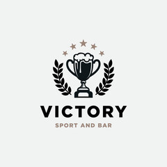 Trophy Cup Champion With Beer And Wheat for Vintage Retro Sport Bar Cafe Tavern