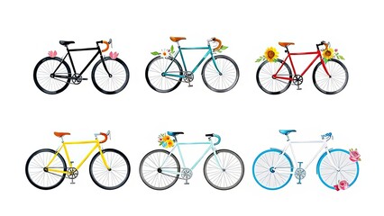Fototapeta premium Colorful Bicycle Collection Floral Decor Road Bikes Summer Ride