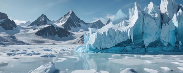 Icy glacier landscape with geometric blue ice texture background ,  snow,  winter,  crystal