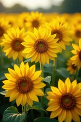 Obraz premium Rich golden sunflower blossoms, tightly clustered , close, floral texture, floral