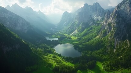 Fototapeta premium Panoramic View of Mountain Ranges and Hidden Lakes