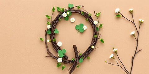 Spring Wreath with Clover Flowers Easter St Patrick s Day Decor