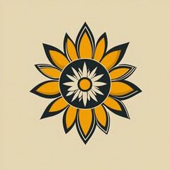 Elegant Sunflower Abstract: A captivating logo design featuring a stylized sunflower with warm hues and intricate details. 