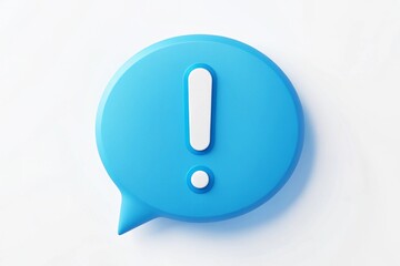modern 3d blue speech bubble with exclamation mark on white background for alert visuals