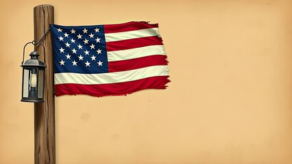 Fototapeta premium Old Glory Lantern and Wooden Post Patriotism Image