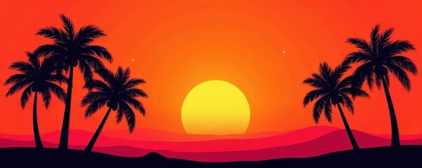 Obraz premium Silhouette of black palm trees, vector illustration , retro, stylish
