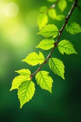 Slender beech branch, vibrant green leaves, sunlight dappled , leaf, woodland, summer