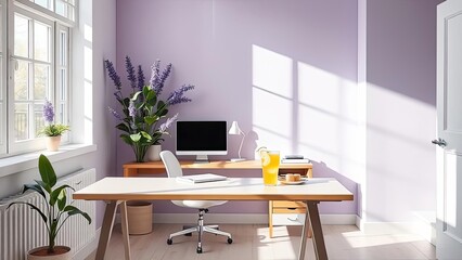 Stylish Home Office Desk Lavender Decor Sunlit Room
