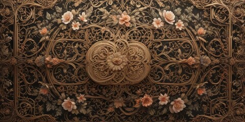 Intricate calligraphic design featuring floral motifs and geometric patterns,  calligraphy,  scroll design
