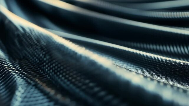 Detailed view of carbon fiber material showcasing its unique woven texture and undulating pattern, highlighting its strength and lightweight properties, often used in advanced engineering