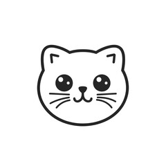 Fototapeta premium Adorable minimalist line art cat face; big eyes, tiny whiskers, simple charm. Perfect for kids' products!