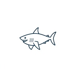 Obraz premium Adorable cartoon shark, minimalist line art design. Smiling, friendly ocean creature. Perfect logo for kids!