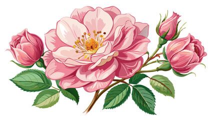 Fototapeta premium Rosa Bracteata Flowers Watercolor Illustration on White or Transparent Background. Perfect for: Weddings, Garden Parties, Valentine’s Day