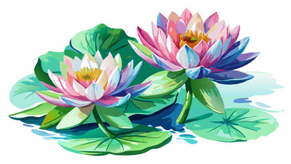 Obraz premium Water Lily Flowers Watercolor Illustration on White or Transparent Background. Perfect for: Meditation Themes, Zen Gardens, Religious Occasions