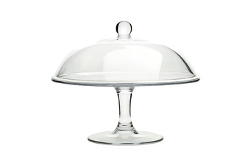Elegant Transparent Glass Dessert Stand with Domed Lid Isolated on Black Background Showcasing Culinary Display