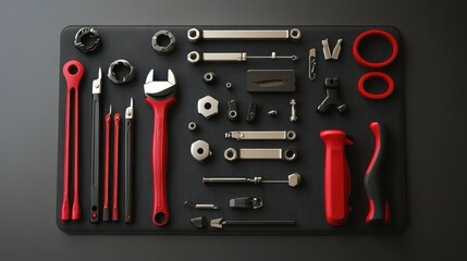 Comprehensive Toolkit Flat Lay Contains Various Tools for Mechanical and Repair Tasks
