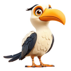 Obraz premium Colorful cartoon bird character with large beak standing proudly on a transparent background, PNG