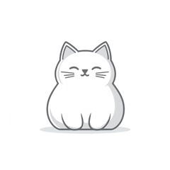 Obraz premium Adorable minimalist line art logo: A cheerful, plump white cat sits serenely against a clean white background.