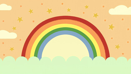 Playful Rainbow with Clouds and Stars on Warm Background, Perfect for St. Patrick&rsquo;s Day Themes
