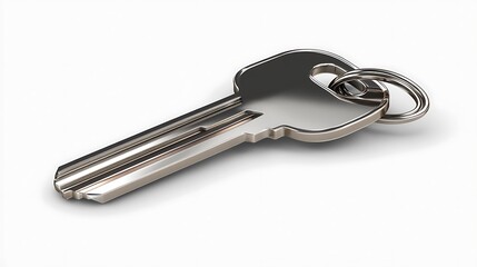 Silver key with ring on white background
