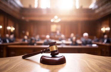 The courtroom atmosphere is charged as the judge prepares to begin the civil case hearing.