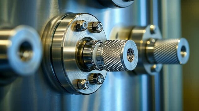 Closeup of a sampling port on the bioreactor showing a collection tube with a stopper illustrating the aseptic technique employed for withdrawing samples without contaminating the culture.