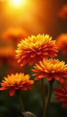 Sunlit chrysanthemum cluster, rich orange setting , photography, pretty