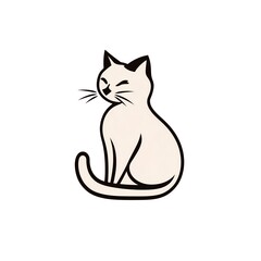 Adorable minimalist line art logo: A charming cream cat sits, subtly winking, against a stark white background. Simple, elegant, and perfect for handmade gifts!