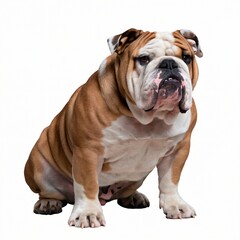 Fototapeta premium Stocky English Bulldog with Wrinkled Face Sitting on White Background.